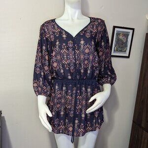 Maurices Indigo Western Patterned Tunic M GUC